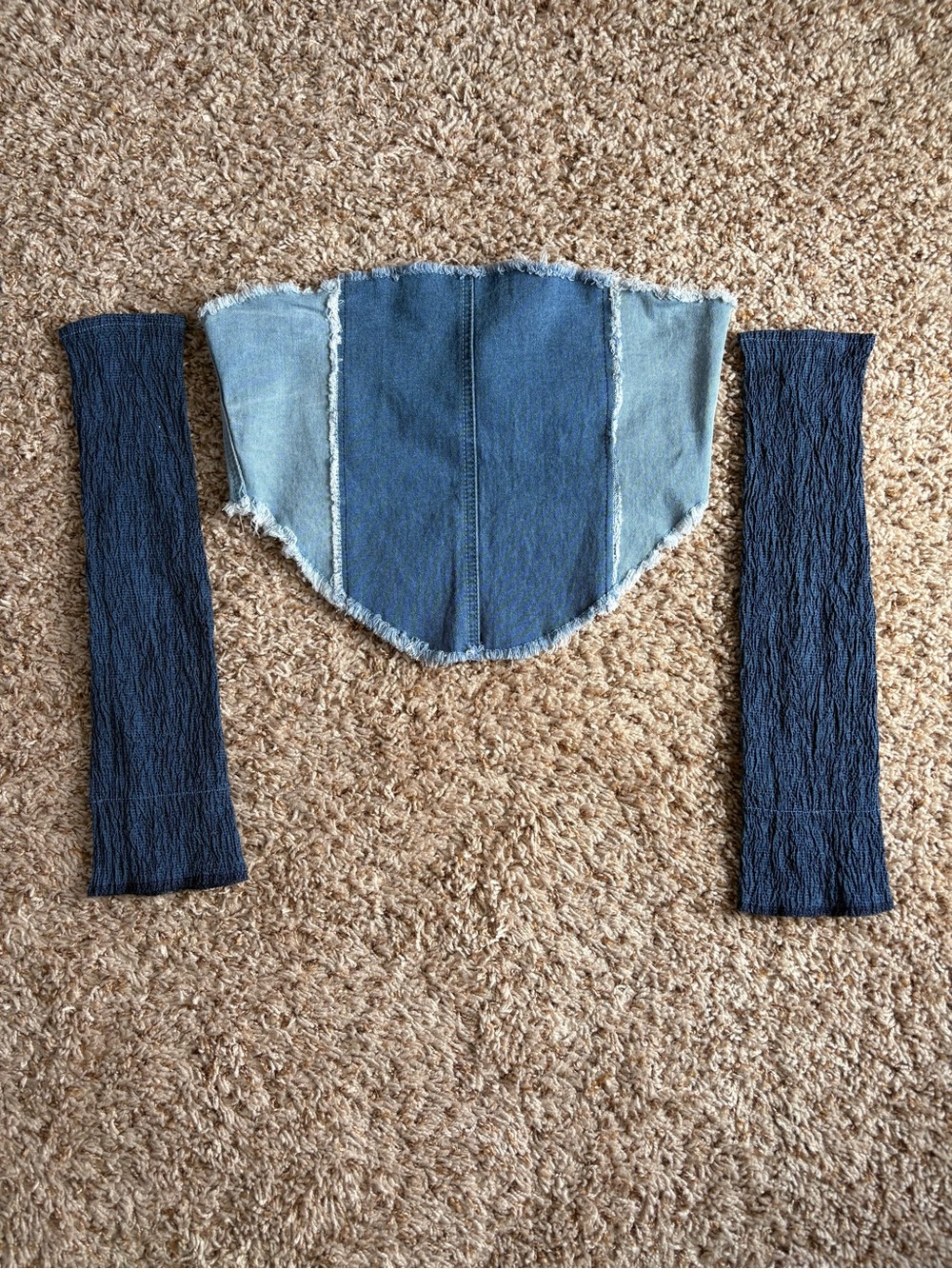 Dolls Kill Zemeta Blue Denim Corset Top with Detachable Sleeves